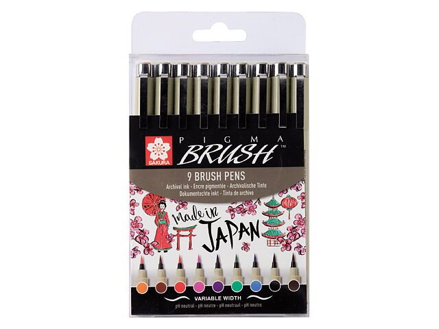 Sakura Pigma Brush penselset 9-pack /  Pigma Brush Wallet 9