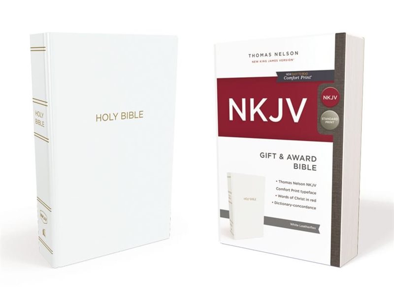 Nkjv, gift and award bible, leather-look, white, red letter edition, comfor