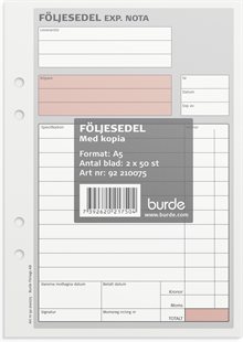 Följesedel A5 m 1 kopia kr-kolumn 2 x 50 blad